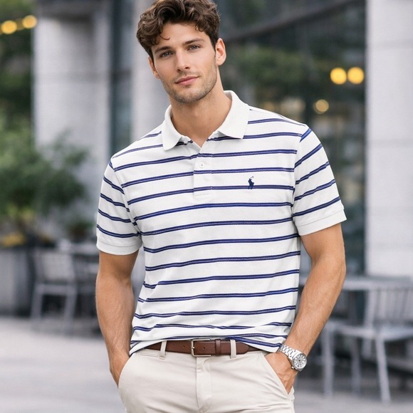 Polo Ralph Lauren Other - Polo Ralph Lauren Polo Shirt Mens Classic Preppy Golf Striped Logo Blue Large